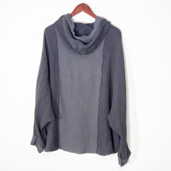 POL Women's Hoodie Slouchy Washed Black Artisanal Patchwork Texturecore Size L - Picture 2 of 8